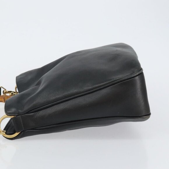 GUCCI Bamboo Hand Bag Leather Black Gold - Picture 5 of 16